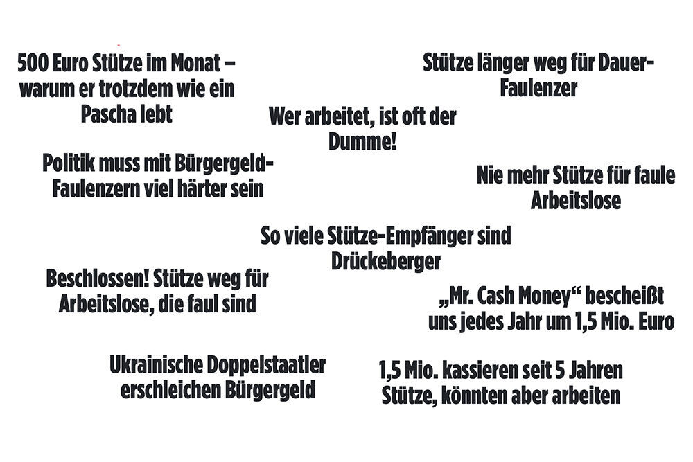 Überschriften von bild.de zum Thema Erwerbslosigkeit (Screenshots/eigene Darstellung)